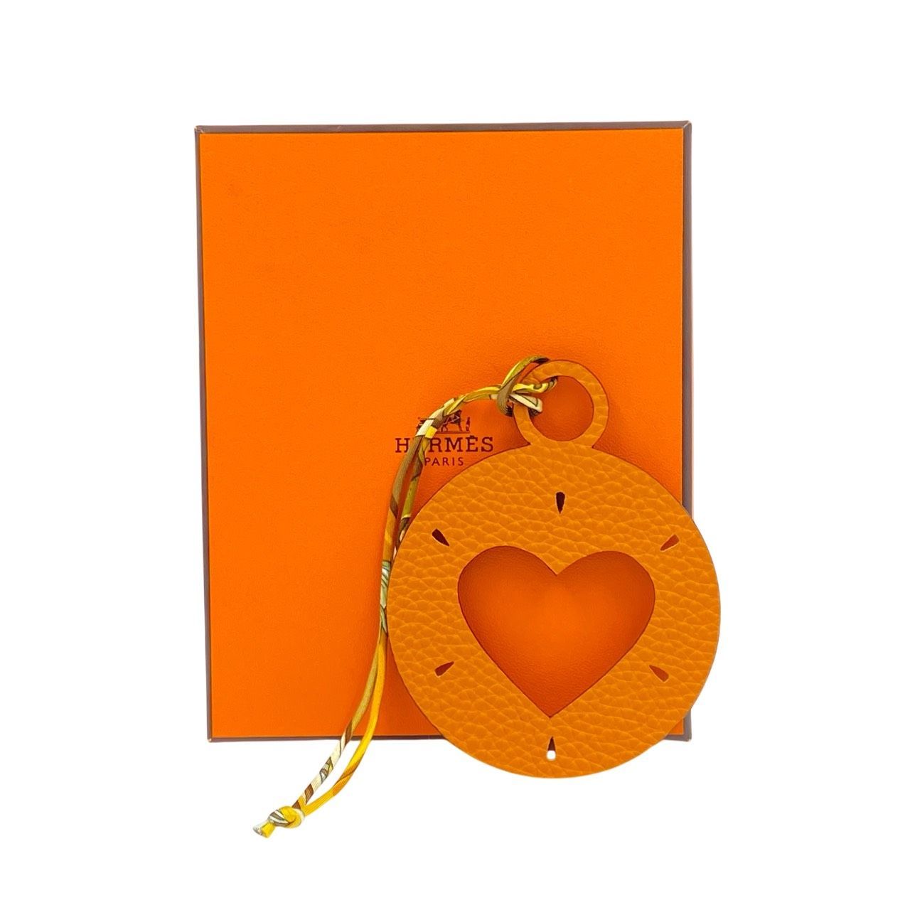 エルメス プティアッシュ ハート チャーム レザー グリーン×オレンジ