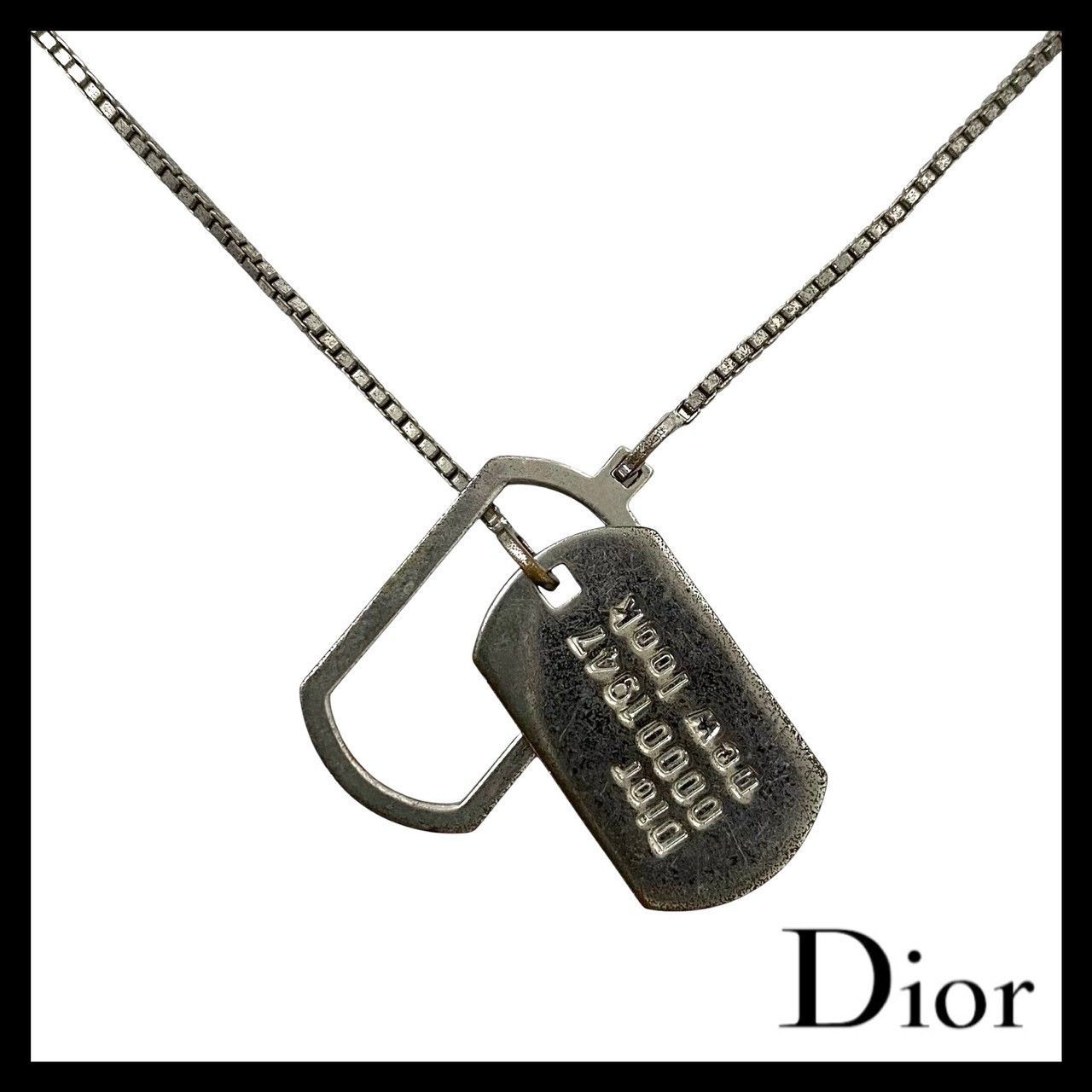 M【Dior】New Look 1947 プレート ドッグタグ ネックレス シルバー