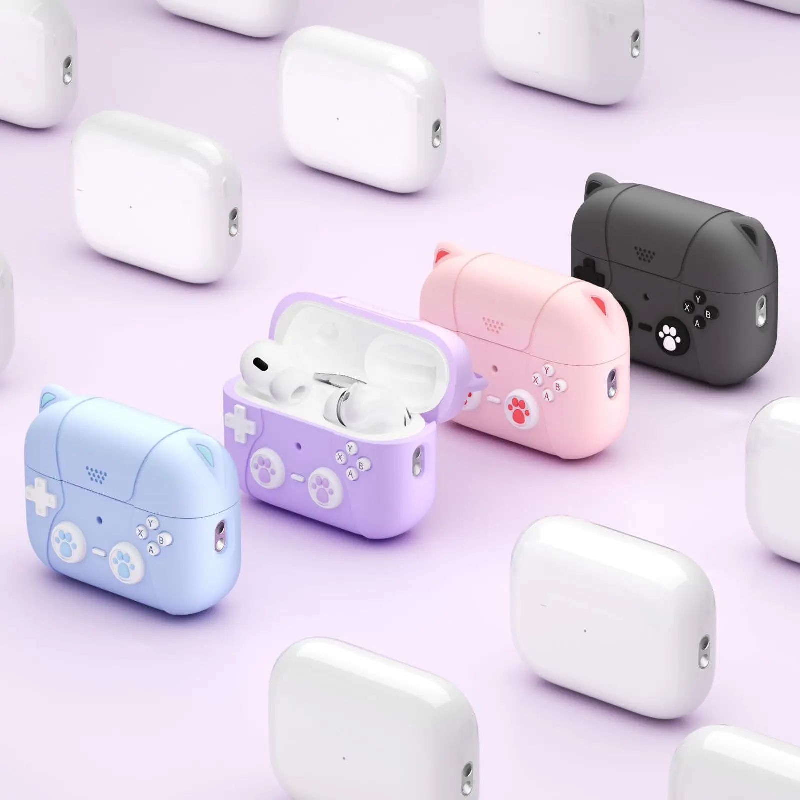 ブルー AirPods ケース 韓国 猫 猫耳 ねこ 動物 かわいい おしゃれ