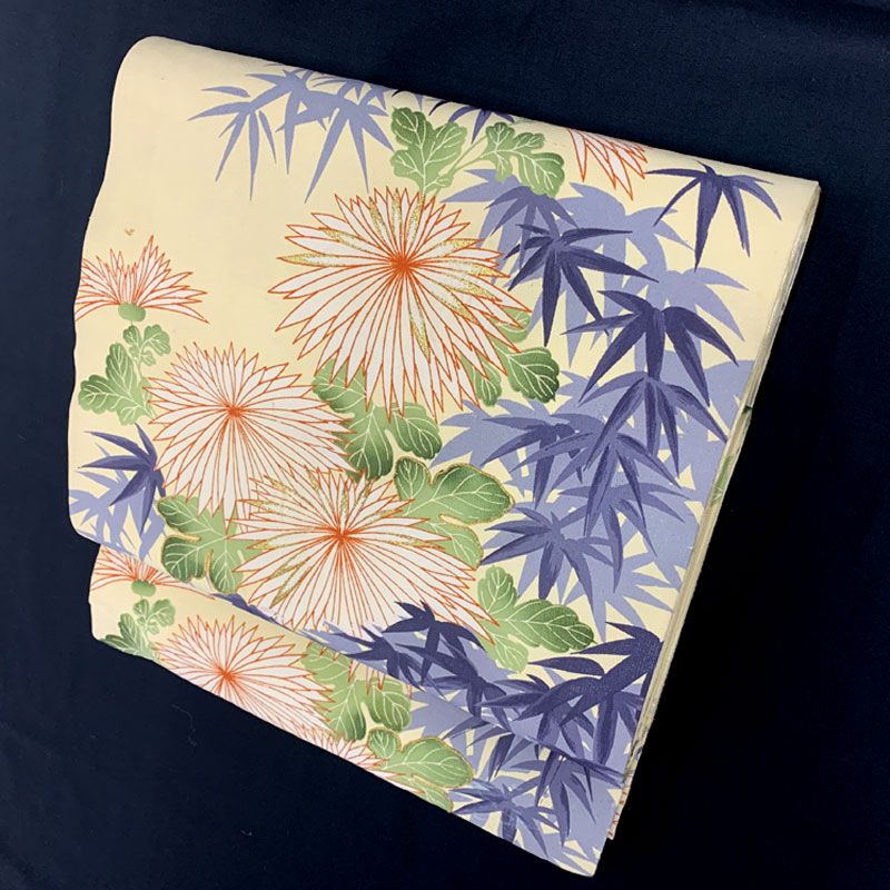 603an101◇アンティーク帯 袋帯 菊 竹 金糸 刺繍 大正ロマン レトロ