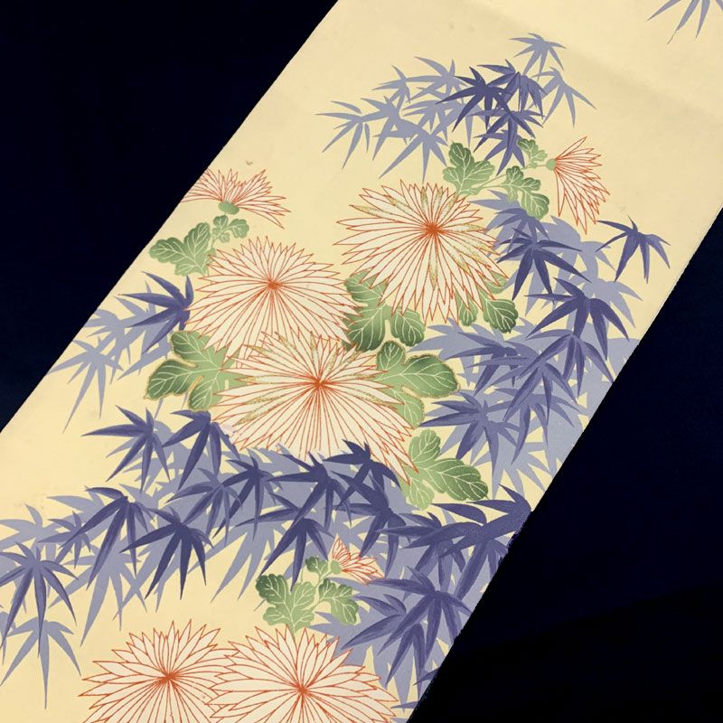 603an101◇アンティーク帯 袋帯 菊 竹 金糸 刺繍 大正ロマン レトロ