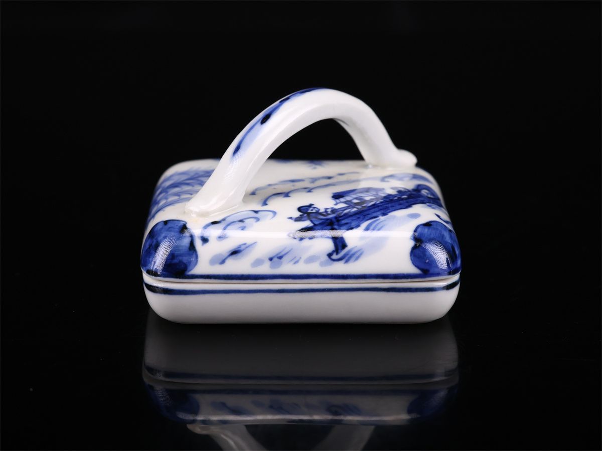 京焼名工 平安 【高野昭阿弥】作 染付 方香合／共箱付 美品！CP591