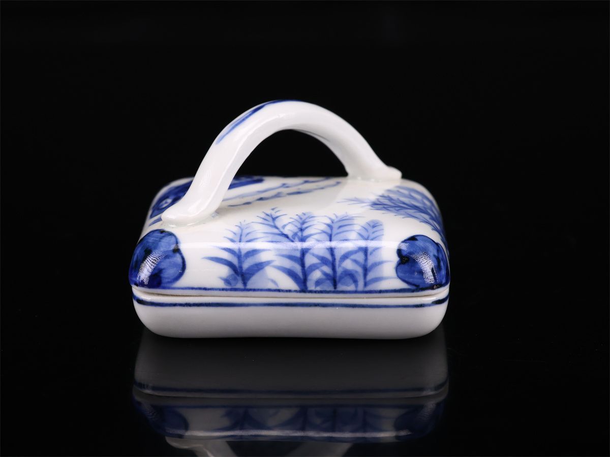 京焼名工 平安 【高野昭阿弥】作 染付 方香合／共箱付 美品！CP591