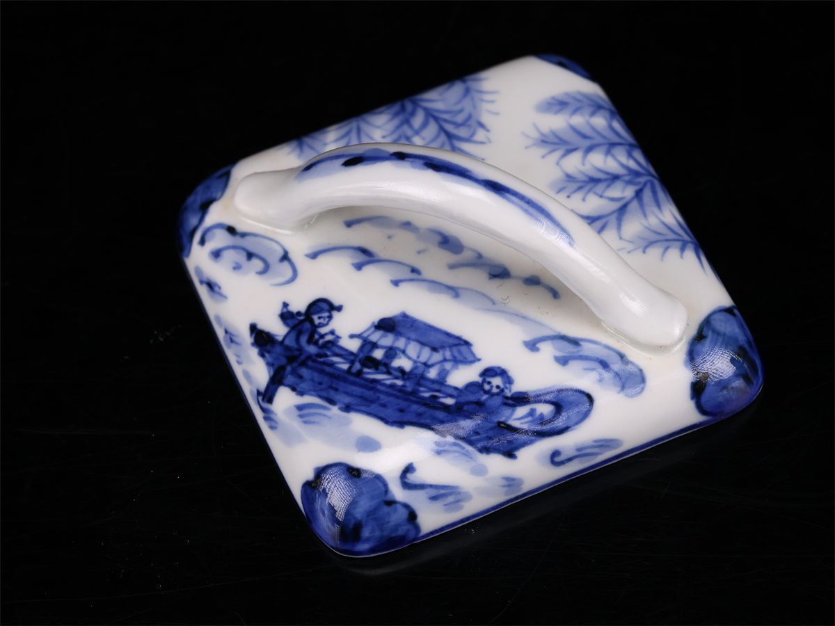 京焼名工 平安 【高野昭阿弥】作 染付 方香合／共箱付 美品！CP591