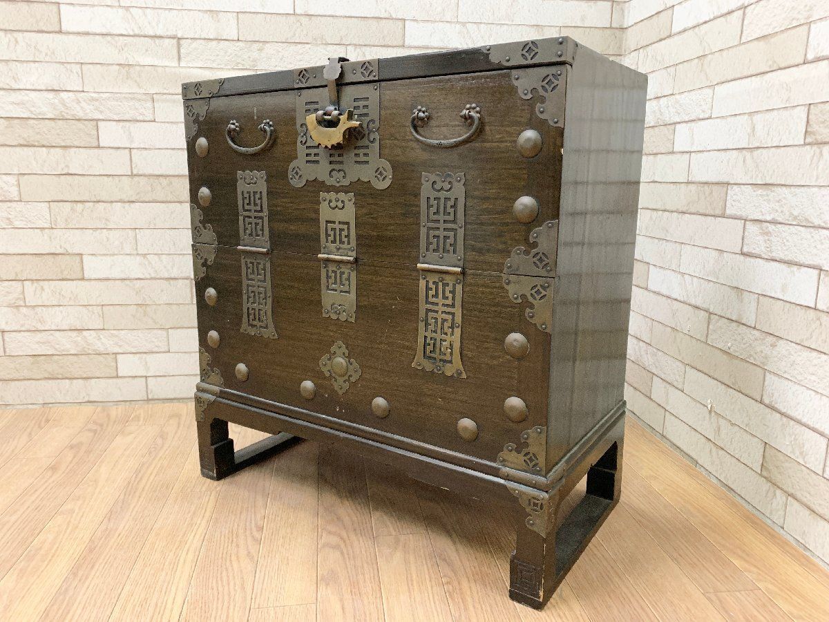 ◇李朝家具 バンダチ 木製 レトロ 収納箱 つづら 半開 引き出し付き 古