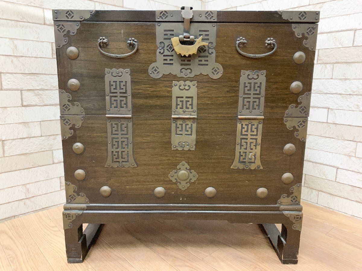 ◇李朝家具 バンダチ 木製 レトロ 収納箱 つづら 半開 引き出し付き 古