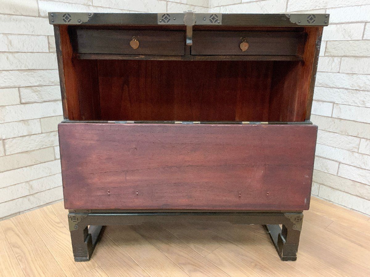 ◇李朝家具 バンダチ 木製 レトロ 収納箱 つづら 半開 引き出し付き 古