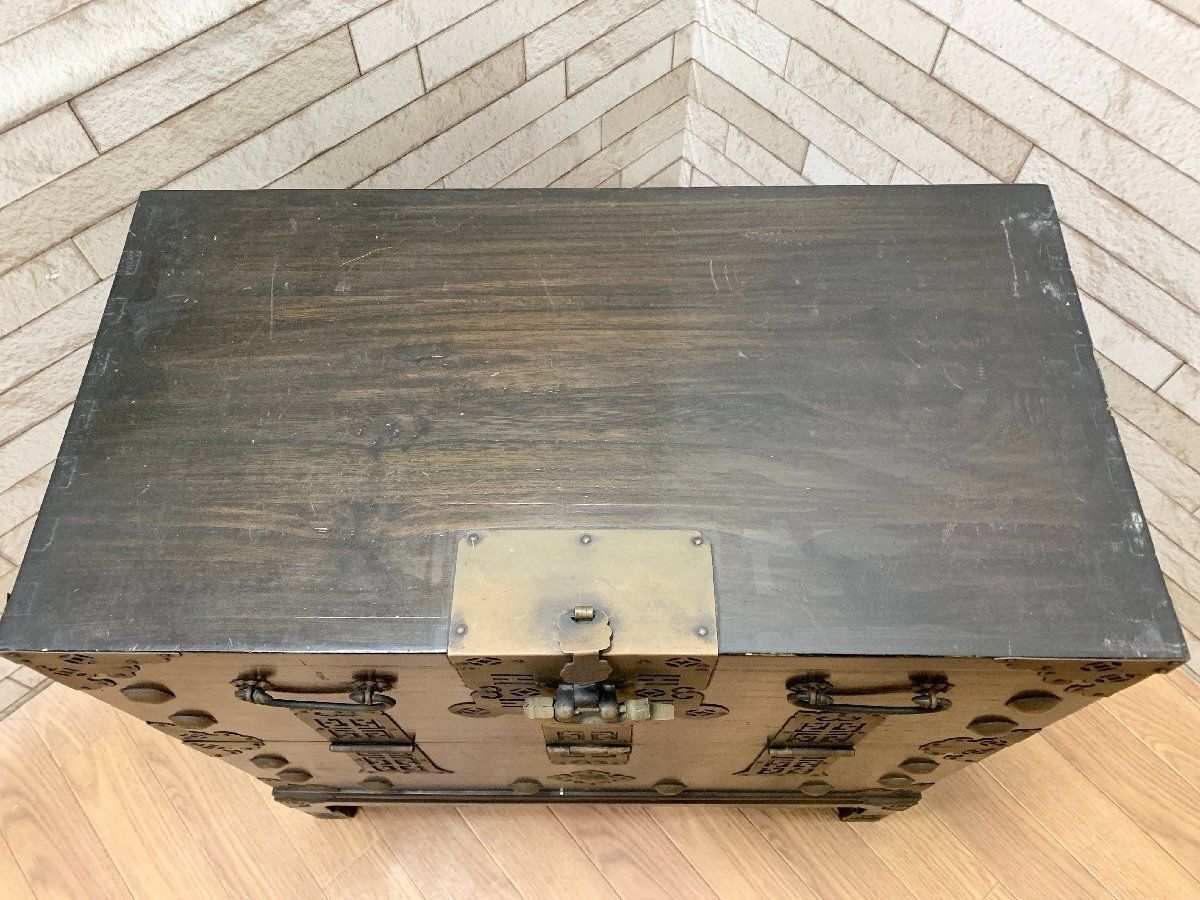 ◇李朝家具 バンダチ 木製 レトロ 収納箱 つづら 半開 引き出し付き 古