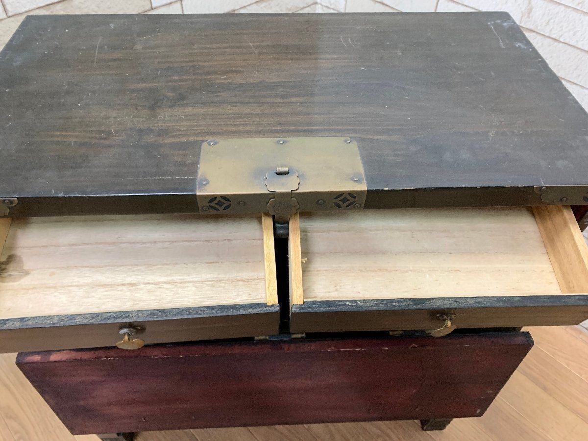 ◇李朝家具 バンダチ 木製 レトロ 収納箱 つづら 半開 引き出し付き 古