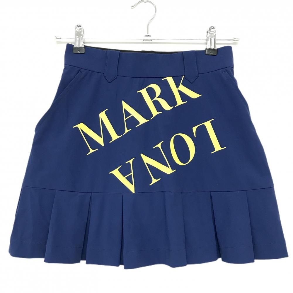 【美品】マークアンドロナ ストレッチスカート ブルーネイビー系×イエロー 裾プリーツ  レディース 36(S) ゴルフウェア MARK＆LONA 美品】マークアンドロナ ストレッチスカート ブルーネイビー系
