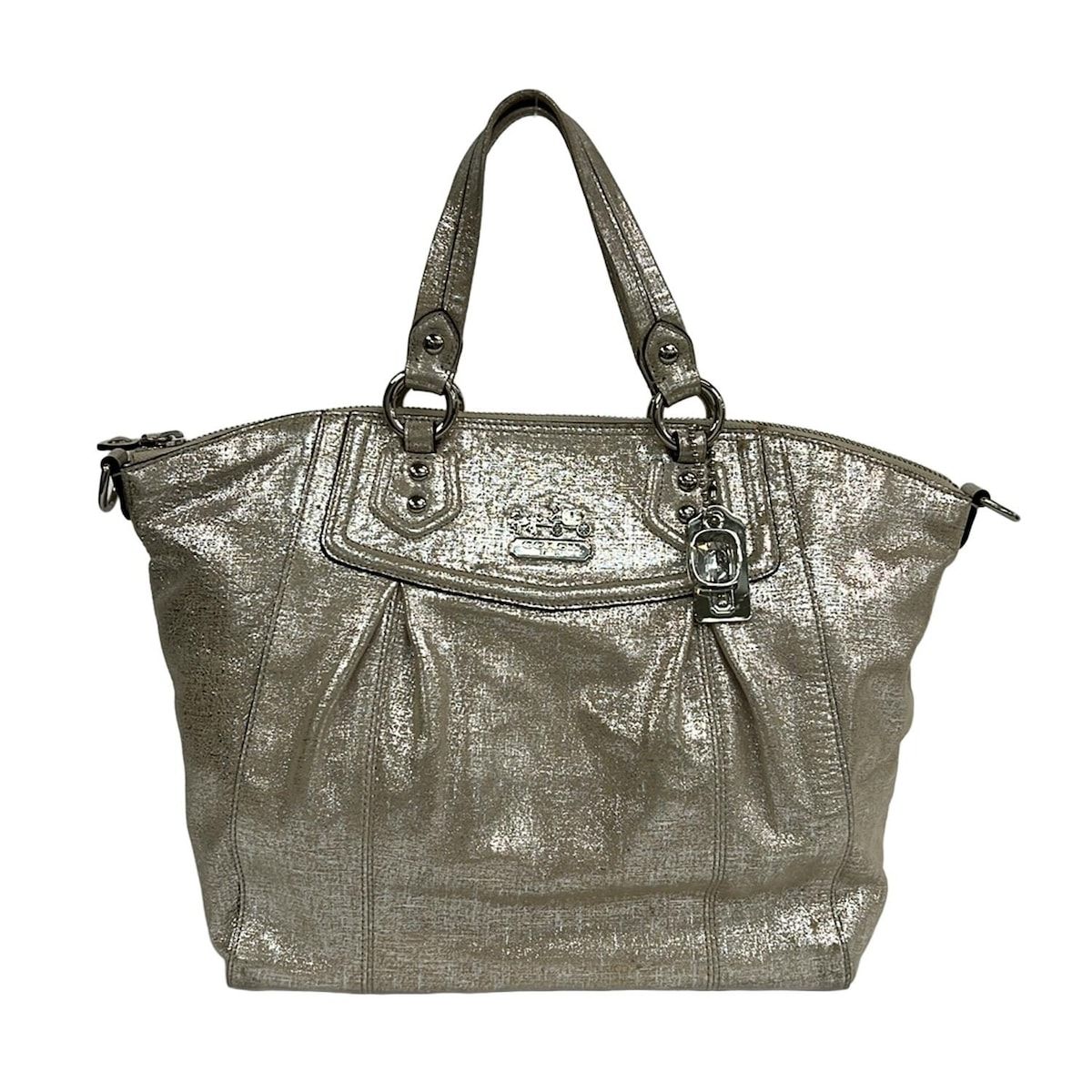 Coachハンドバック COACH(コーチ) ハンドバッグ - 14592 ベージュ×シルバー レザー - メルカリ