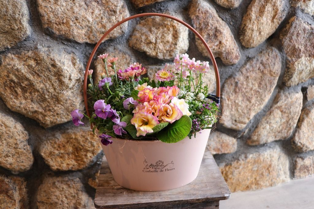 当店オリジナル】 持ち手付き♪ピンクガーデン寄せ植え 【現品218