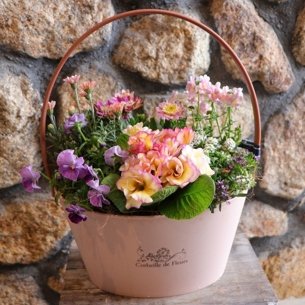 当店オリジナル】 持ち手付き♪ピンクガーデン寄せ植え 【現品218