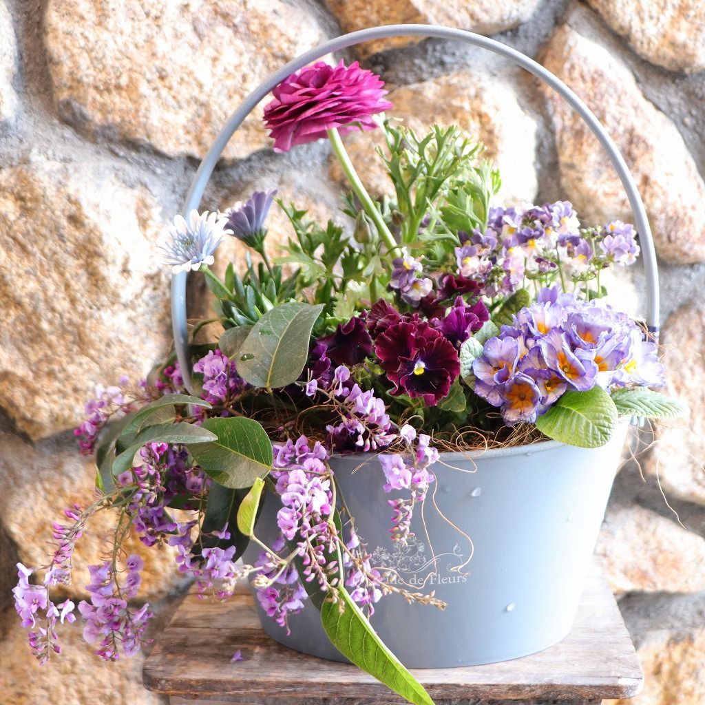 当店オリジナル】 持ち手付き♪パープルガーデン寄せ植え 【現品222