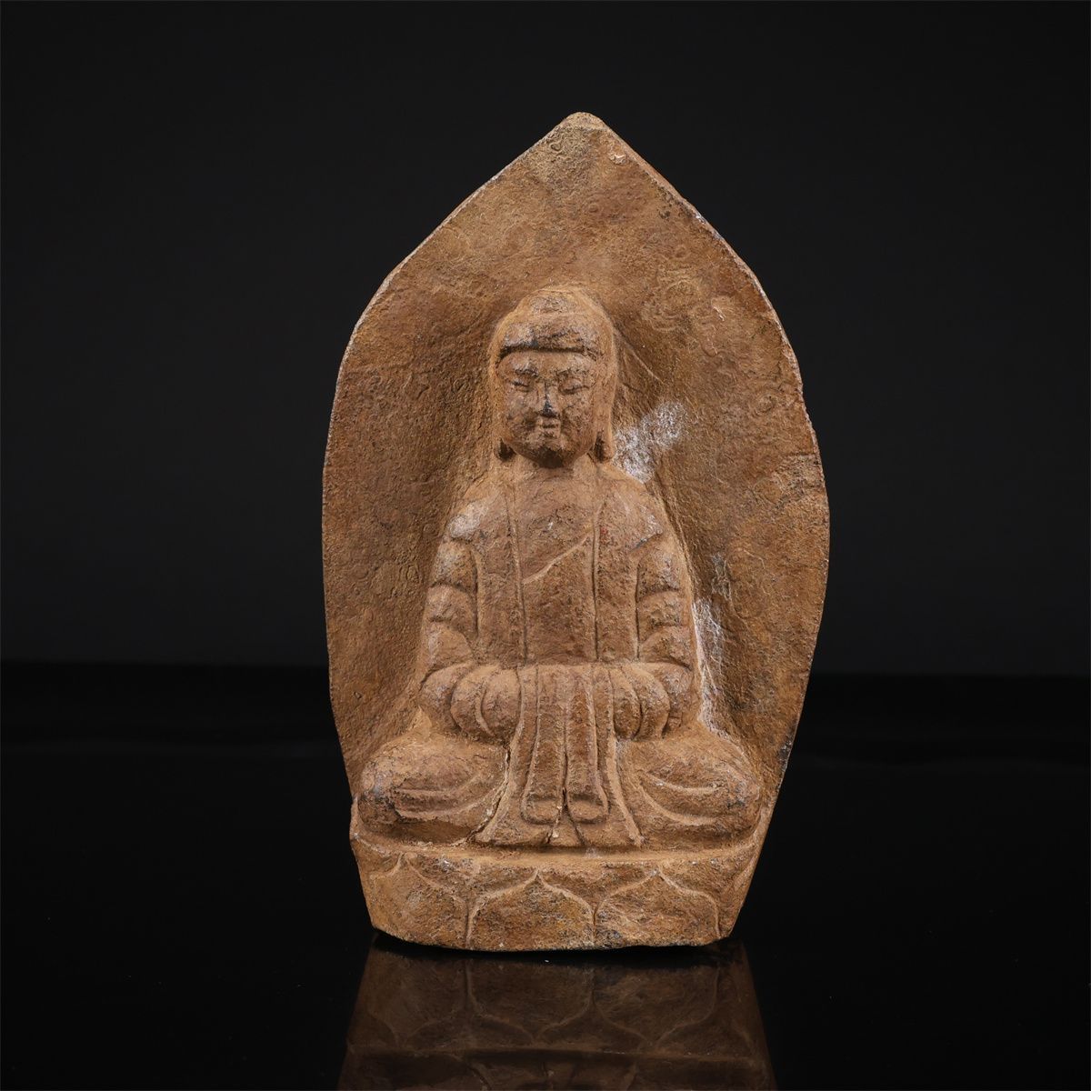 唐物 中国古代石佛 【石彫】 仏像 高20㎝ 重1099g／時代のかけあり