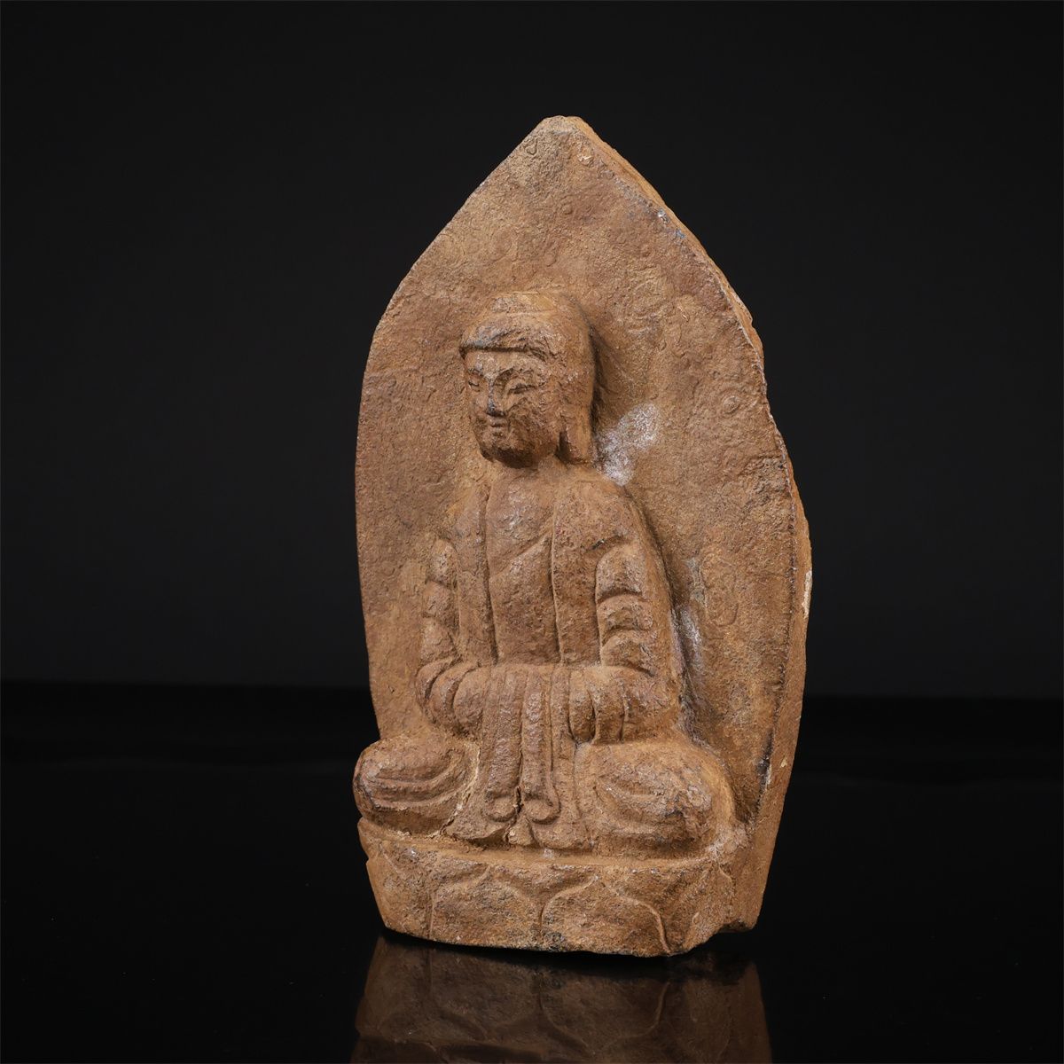 唐物 中国古代石佛 【石彫】 仏像 高20㎝ 重1099g／時代のかけあり