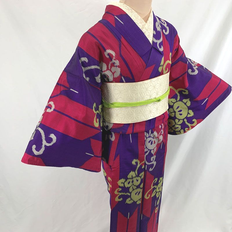 603aa10◇アンティーク着物 銘仙 矢羽根 橘 レトロモダン 大正ロマン