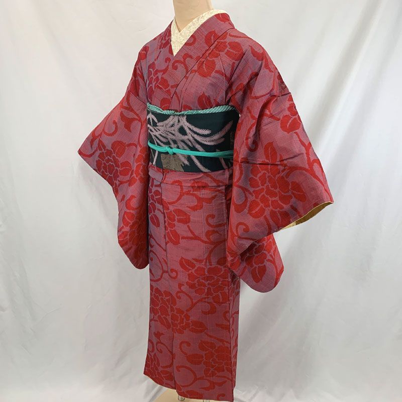 603aa8◇アンティーク着物 銘仙 唐花 レトロモダン 大正ロマン 昭和