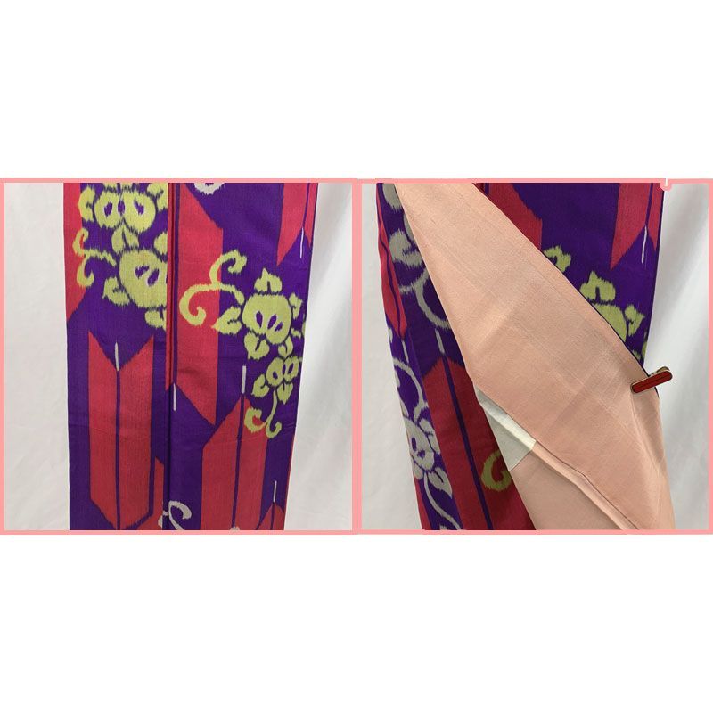 603aa10◇アンティーク着物 銘仙 矢羽根 橘 レトロモダン 大正ロマン