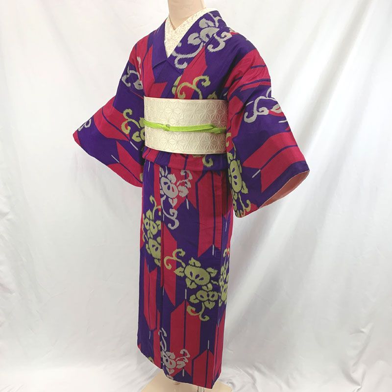 603aa10◇アンティーク着物 銘仙 矢羽根 橘 レトロモダン 大正ロマン