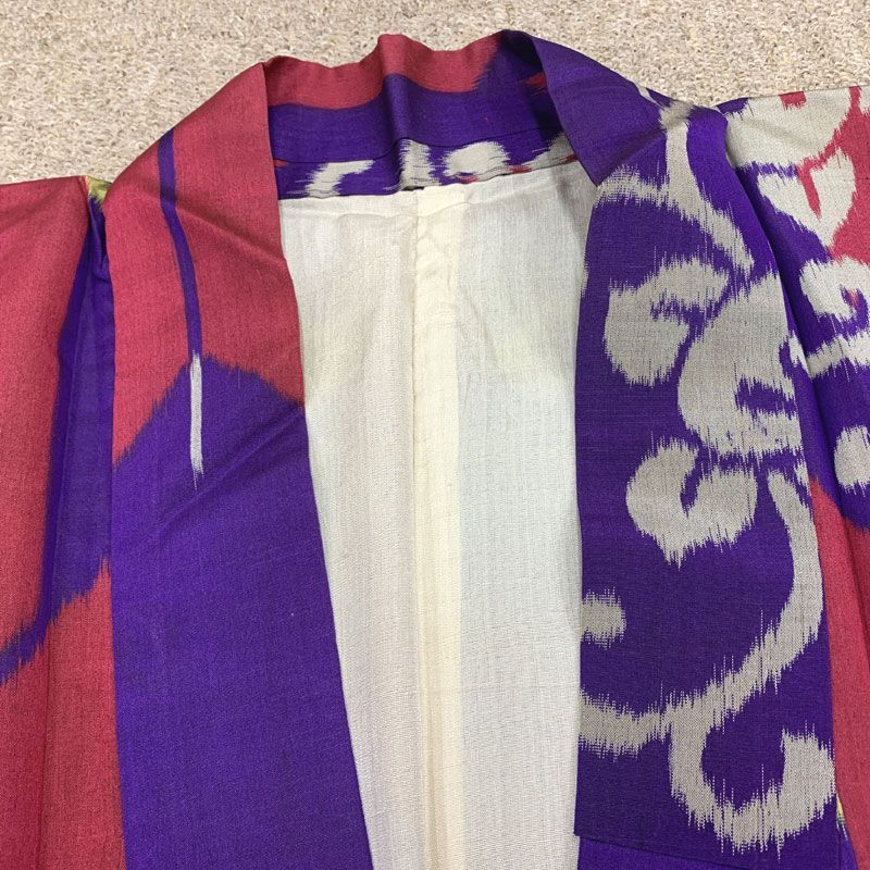 603aa10◇アンティーク着物 銘仙 矢羽根 橘 レトロモダン 大正ロマン