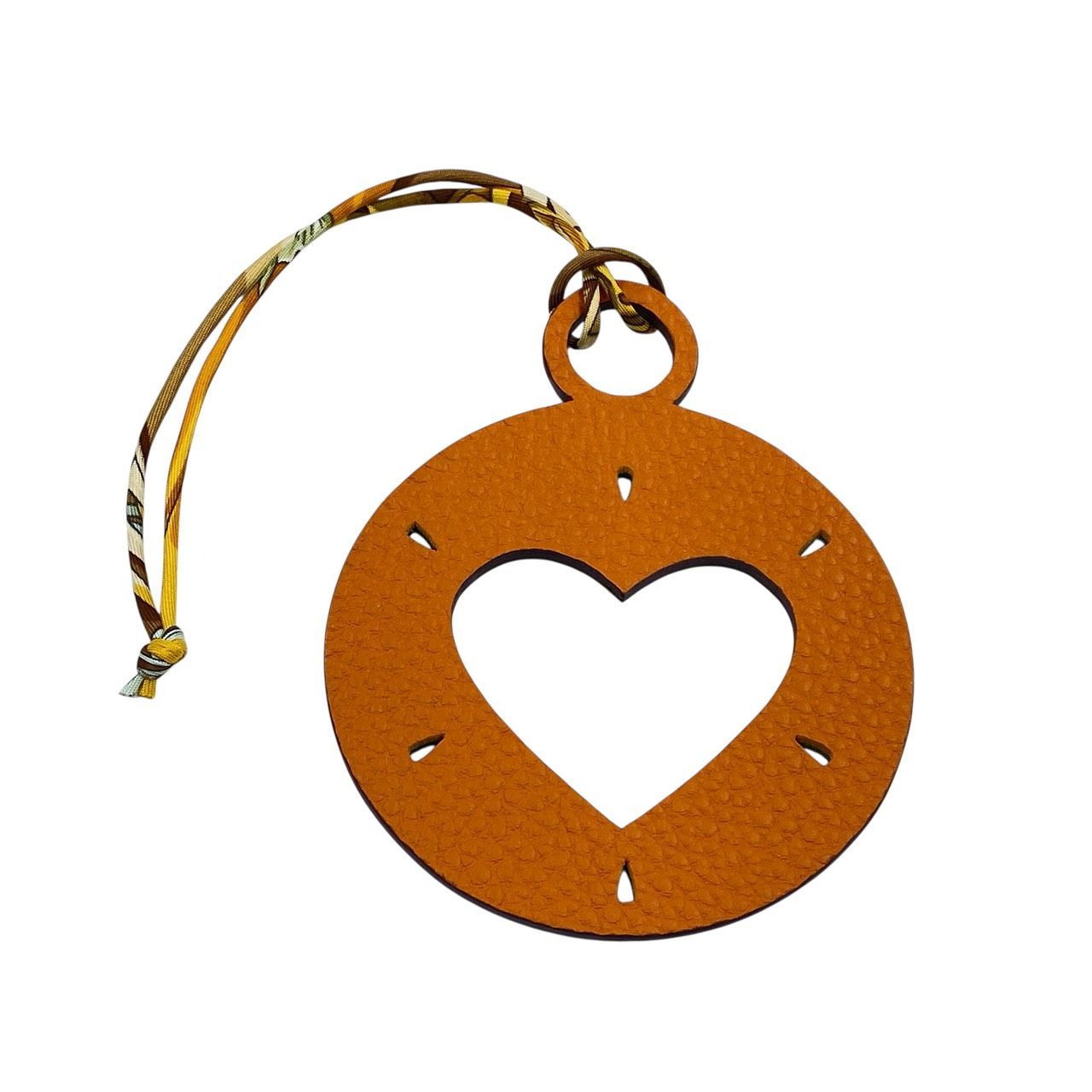 エルメス プティアッシュ ハート チャーム レザー グリーン×オレンジ