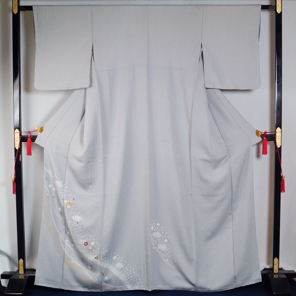 着物セット 付下げ訪問着・袋帯 2点 セット 流水に桜模様 絞り 刺繍 M 