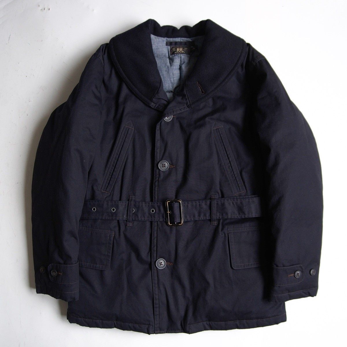 名作】RRL【ショールカラー マッキーノ コート】M ダウン ネイビー