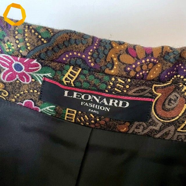 wnc レオナール LEONARD コート 9 カーキ系 茶系 マルチ カシミヤ混