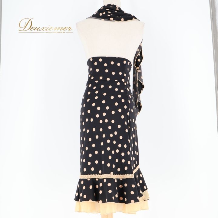 フラメンコ 衣装 ファルダ スカート ボウタイ ブラック系 ゴールド系