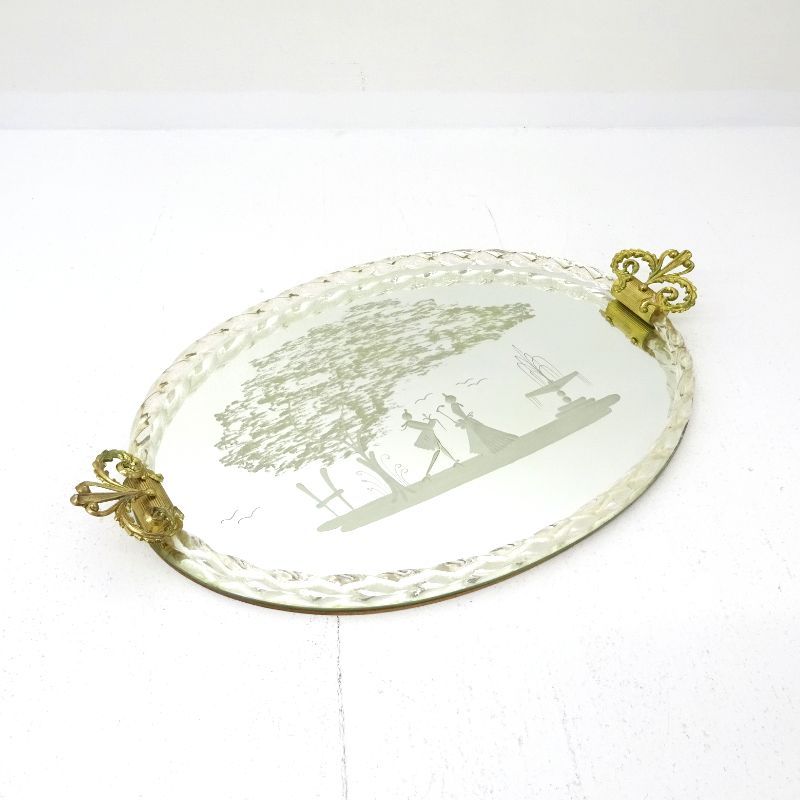 三重店 ベネチアングラス ミラートレイ ムラーノガラス ゴールドガラス アンティーク|イタリア 426-C833