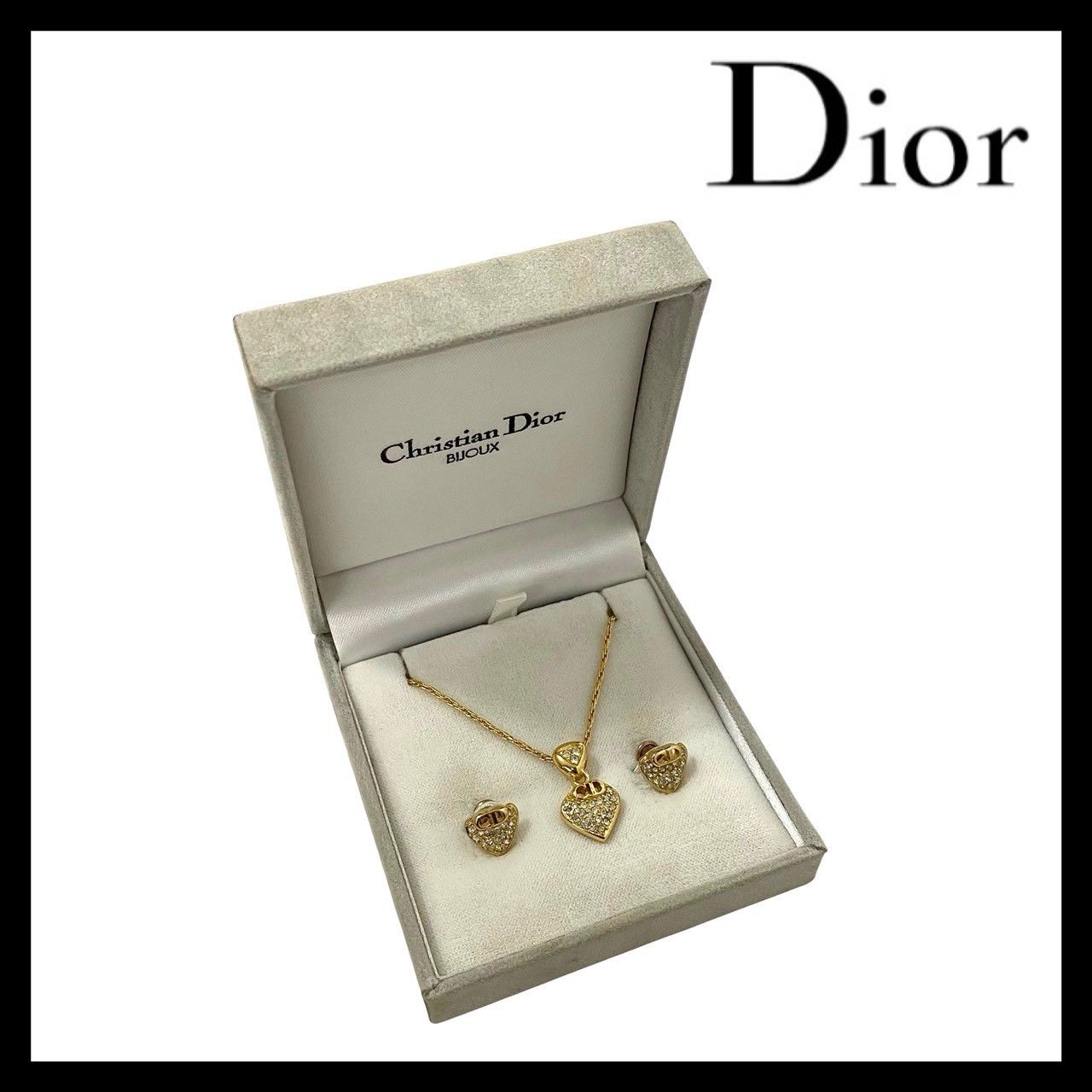 Dior】CDロゴ ハート ネックレス ピアス セット ゴールド/金 カラー 