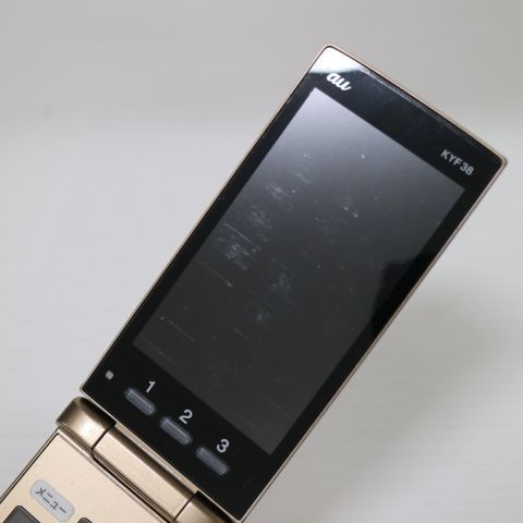 良品中古 KYF38 かんたんケータイ シャンパンゴールド スマホ 本体 白