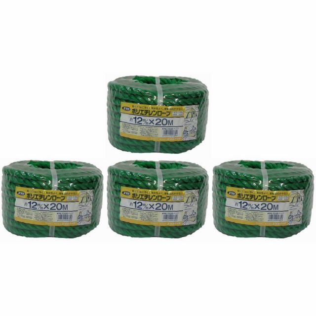 ユタカメイク ロープ ＰＥカラーロープ万能パック １２φ×２０ｍ グリーン 4個セット
