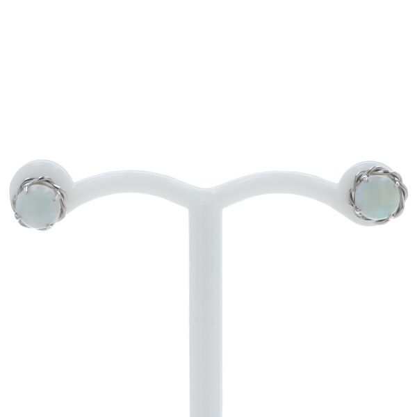 K14WG ホワイトゴールド ピアス オパール 一粒 カボション ツイスト枠