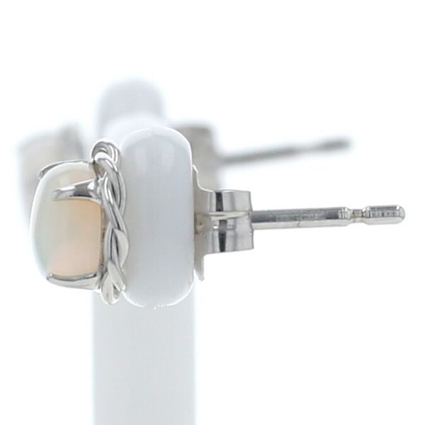 K14WG ホワイトゴールド ピアス オパール 一粒 カボション ツイスト枠