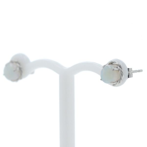 K14WG ホワイトゴールド ピアス オパール 一粒 カボション ツイスト枠