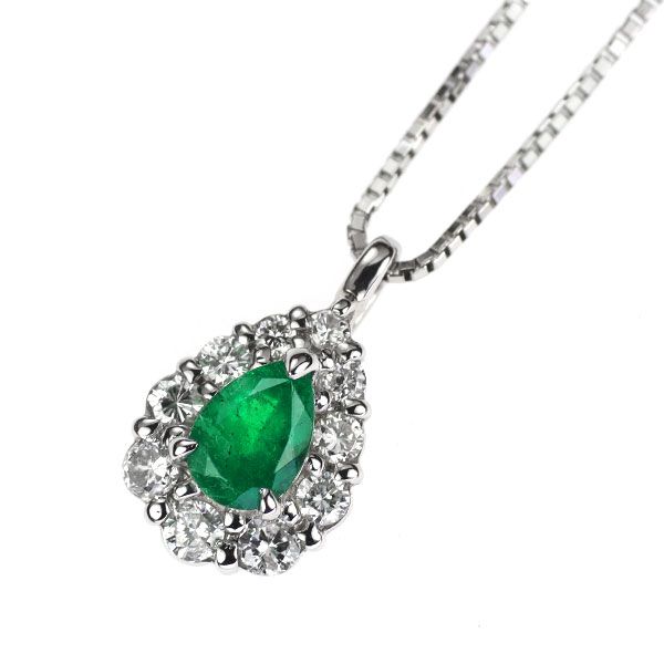 Pt900/ Pt850 エメラルド ダイヤモンド ペンダントネックレス 0.330ct