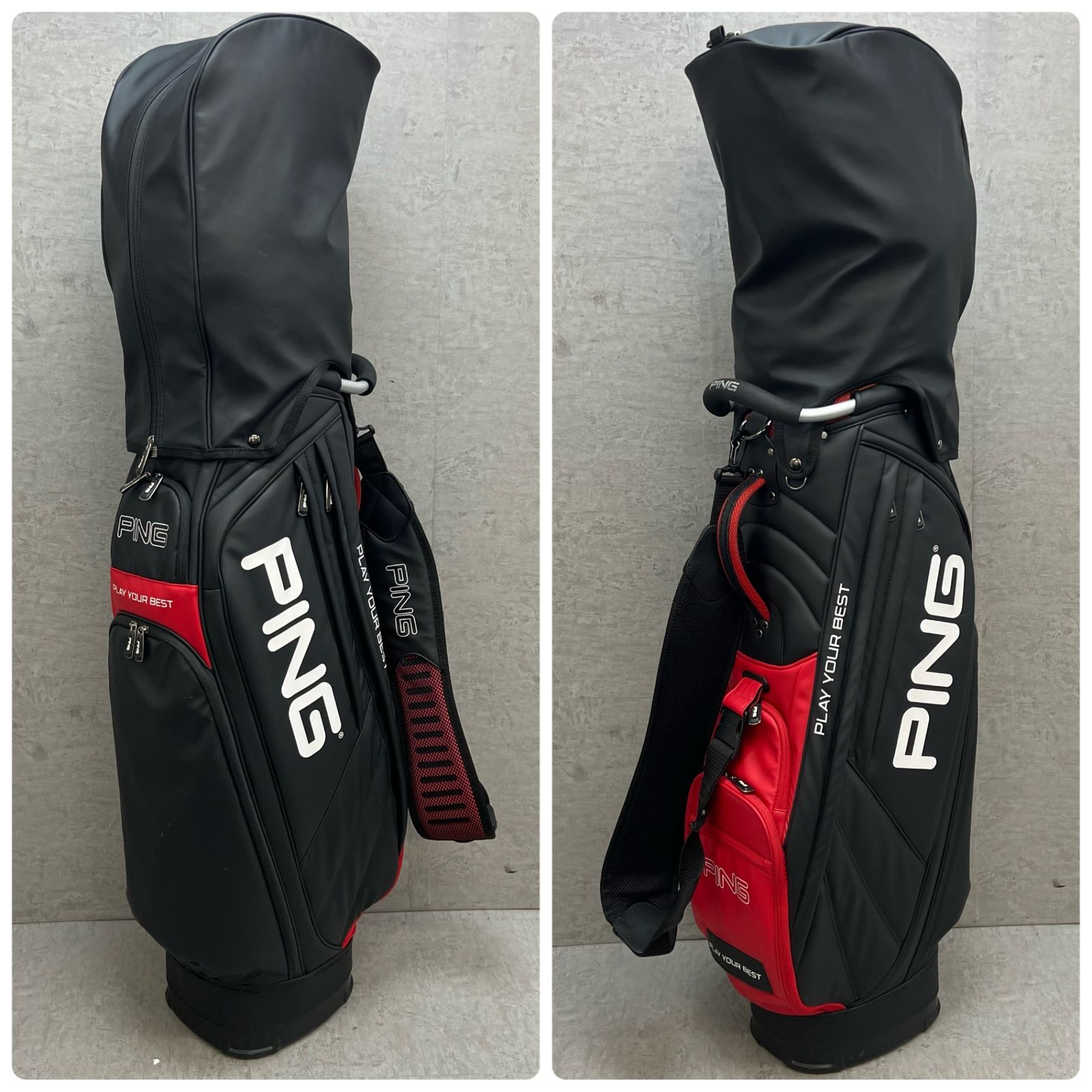 PING ゴルフ キャディバッグ カート式 約9型 合成皮革 ブラック 黒