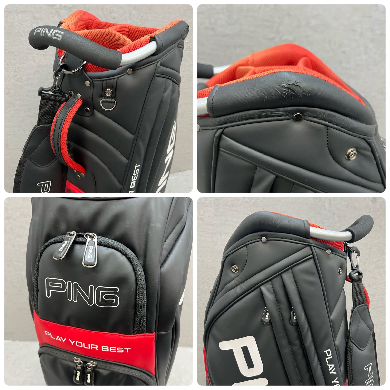 PING ゴルフ キャディバッグ カート式 約9型 合成皮革 ブラック 黒