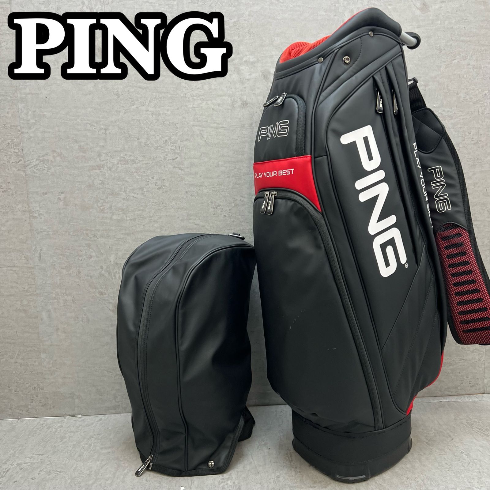 PING ゴルフ キャディバッグ カート式 約9型 合成皮革 ブラック 黒