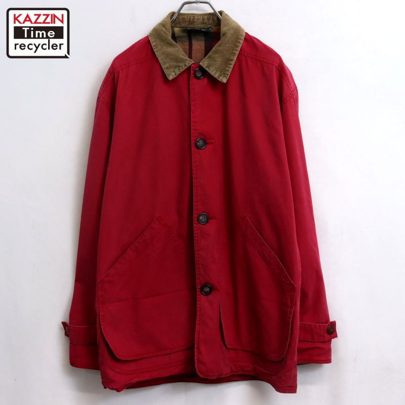 90s vintage J.CREW 裏地チェック 襟コーデュロイ ハンティング
