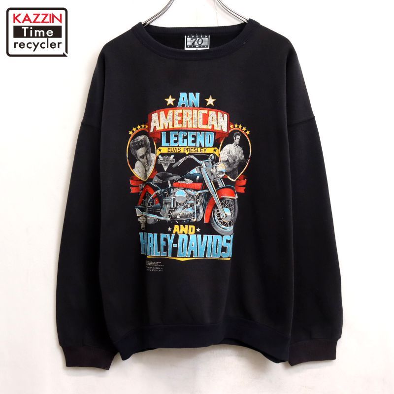 80s vintage HARLEY DAVIDSON エルビスプレスリー モーターサイクル スウェット トレーナー メンズ 表記XLサイズ