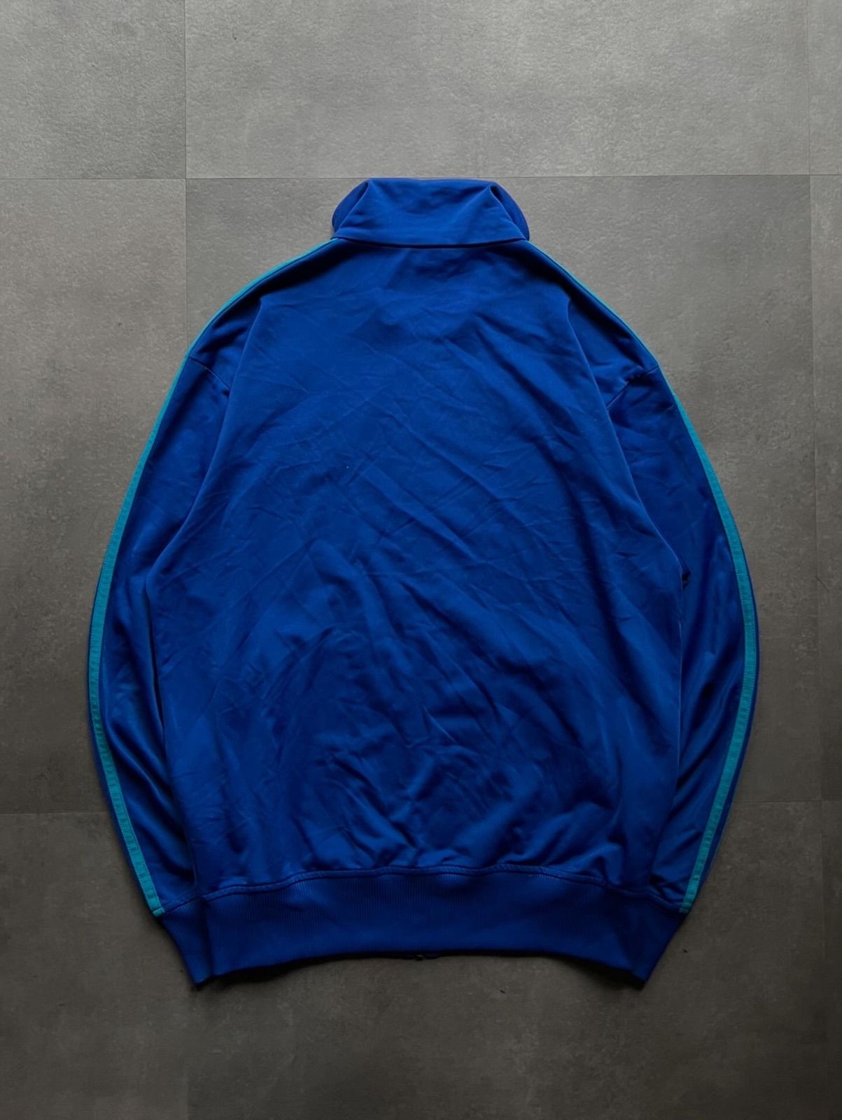 adidas トラックジャケット 青 緑 トレフォイル 刺繍ロゴ 3本ライン