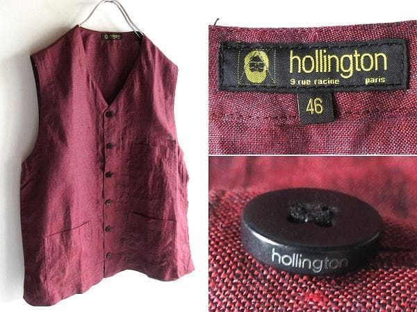 未使用 フランス製 hollington ホリントン リネンベスト 46 新品 フランス製 Hollington ホリントン リネン ベスト ジレ 46