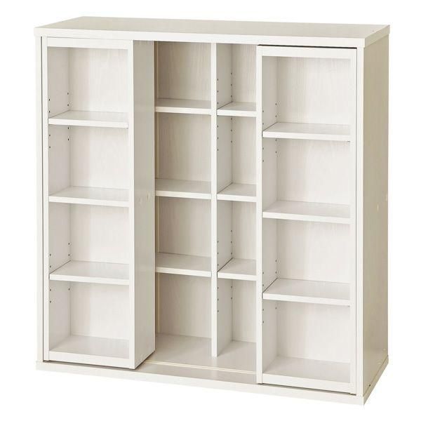 深型スライドシェルフ(CDラック/本棚) ホワイトオーク 約幅90cm 前面スライド式 連結金具付き 〔組立〕