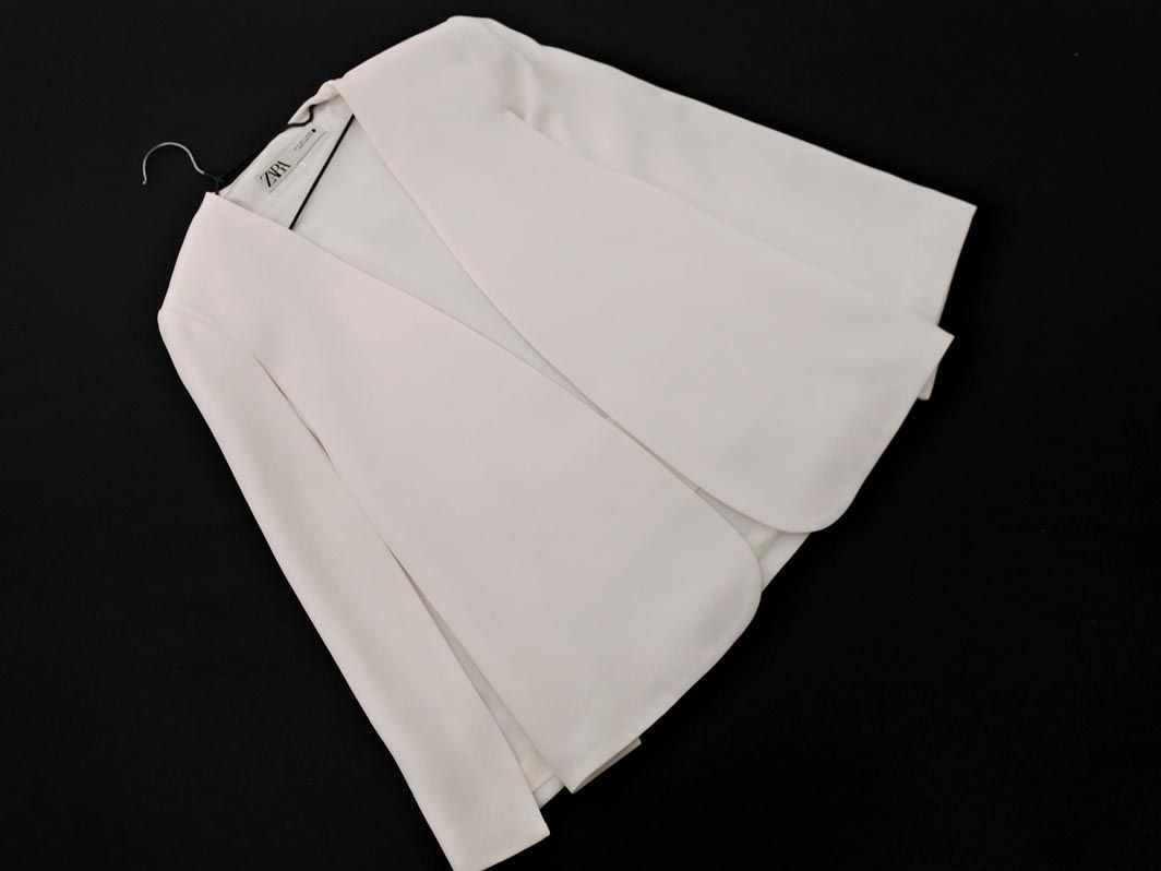 ZARA ザラ ケープ風 ノーカラー ジャケット sizeS/白 □◇ レディース