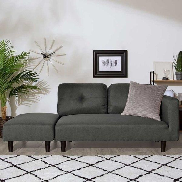 カジュアル カウチソファ ダークグレー オットマン付 肘付き 2人掛け フロアソファ ローソファ