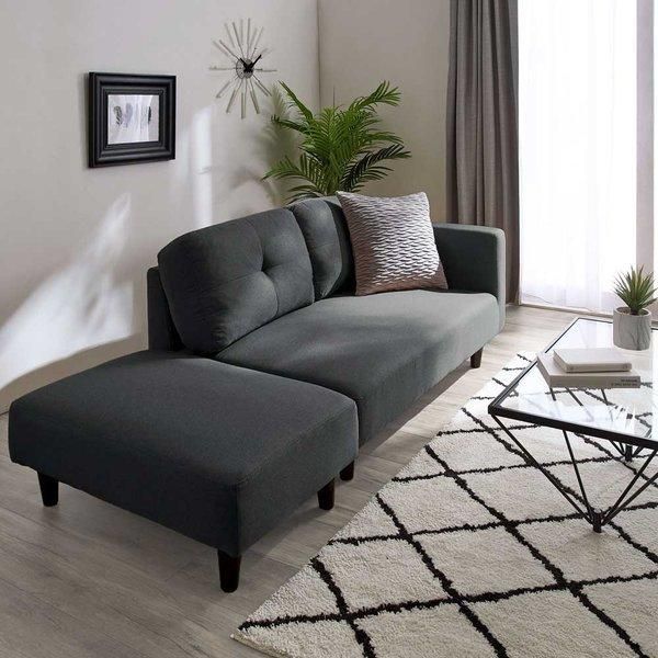  カジュアル カウチソファ ダークグレー オットマン付 肘付き 2人掛け フロアソファ ローソファ 幅210cmソファ 2人掛け 3人掛けソファ ソファ ソファベッド