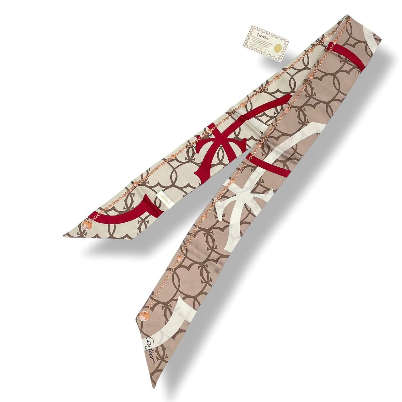 新品同様 Cartier カルティエ スカーフ ツイリー チェーン柄 ハート柄